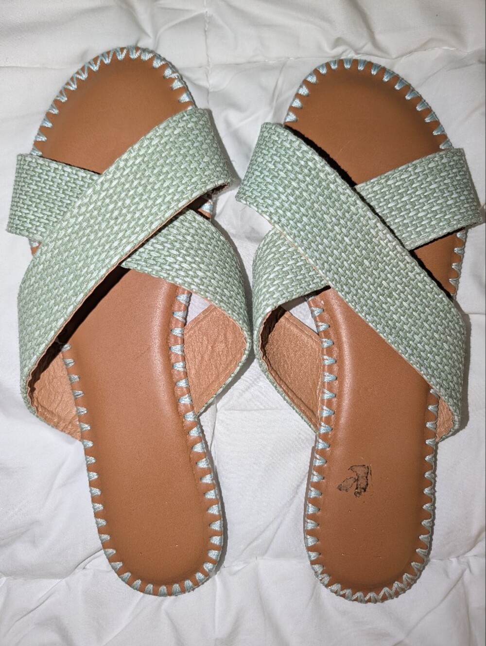 Nicole Miller Women's 10 Sage Green Woven Crisscross Slide Sandals Travel Beach